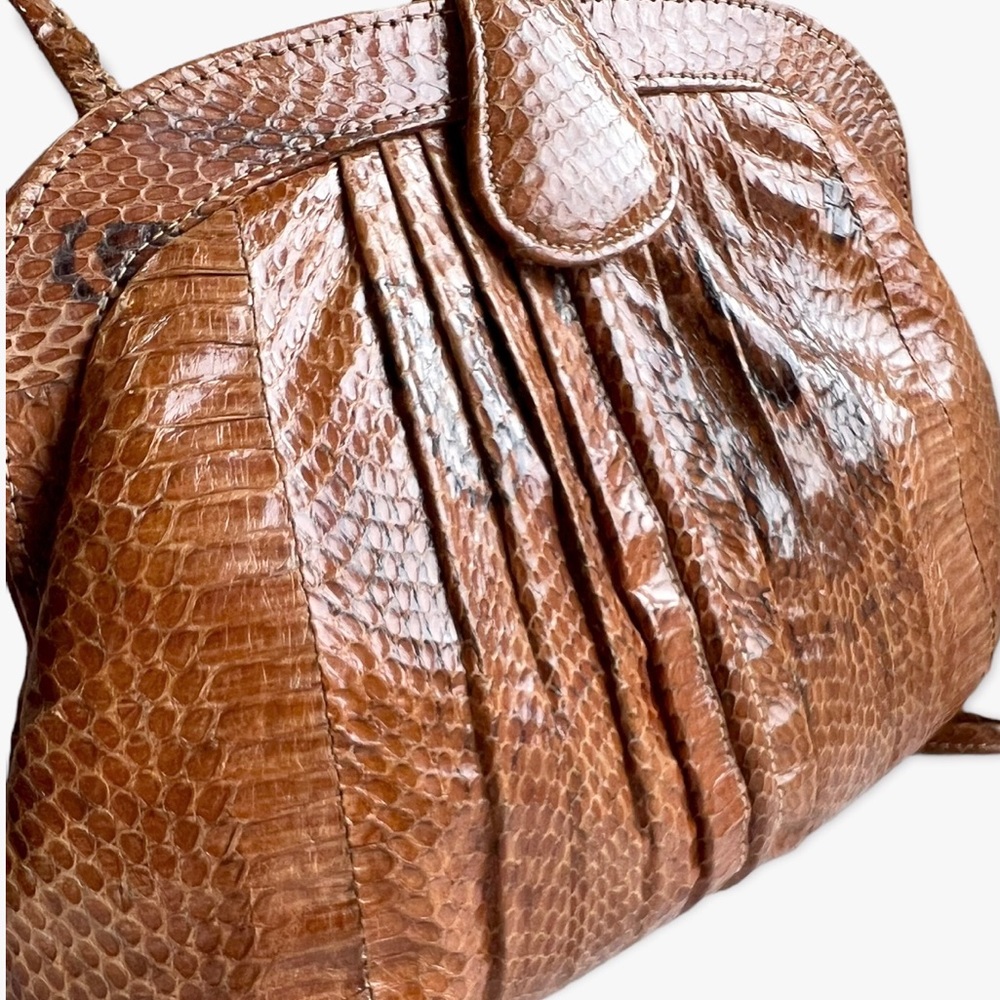Vintage Python Snakeskin Pleated Front Brown Bag - image 6